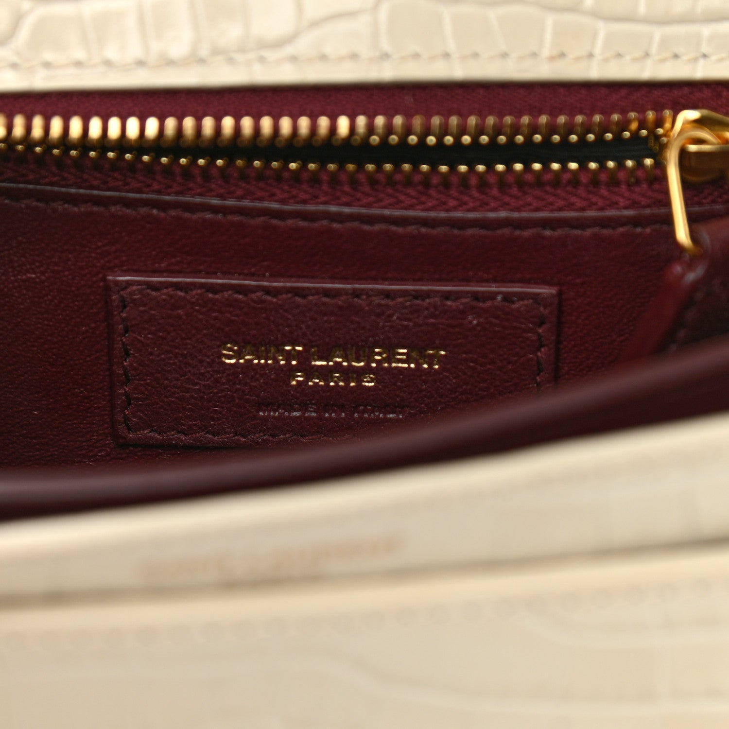 Saint Laurent Calfskin Crocodile Embossed Monogram Cassandra Clasp Bag Crema Soft 5 of 10