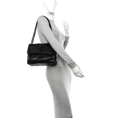Saint Laurent Crinkled Calfskin Matelasse Monogram Medium Niki Chain Satchel Black 2 of 11