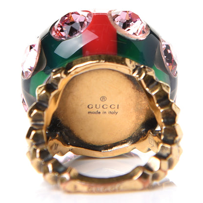 Gucci Crystal Resin Sylvie Vintage Web Ring M Green Red 4 of 5