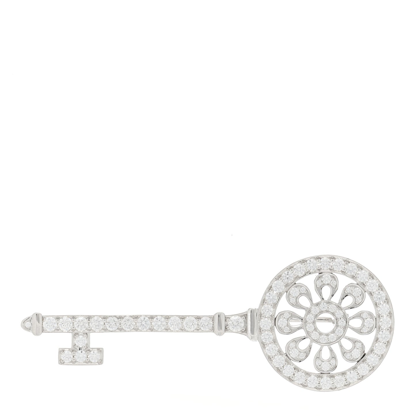 Platinum Diamond Petals Key Brooch Pin