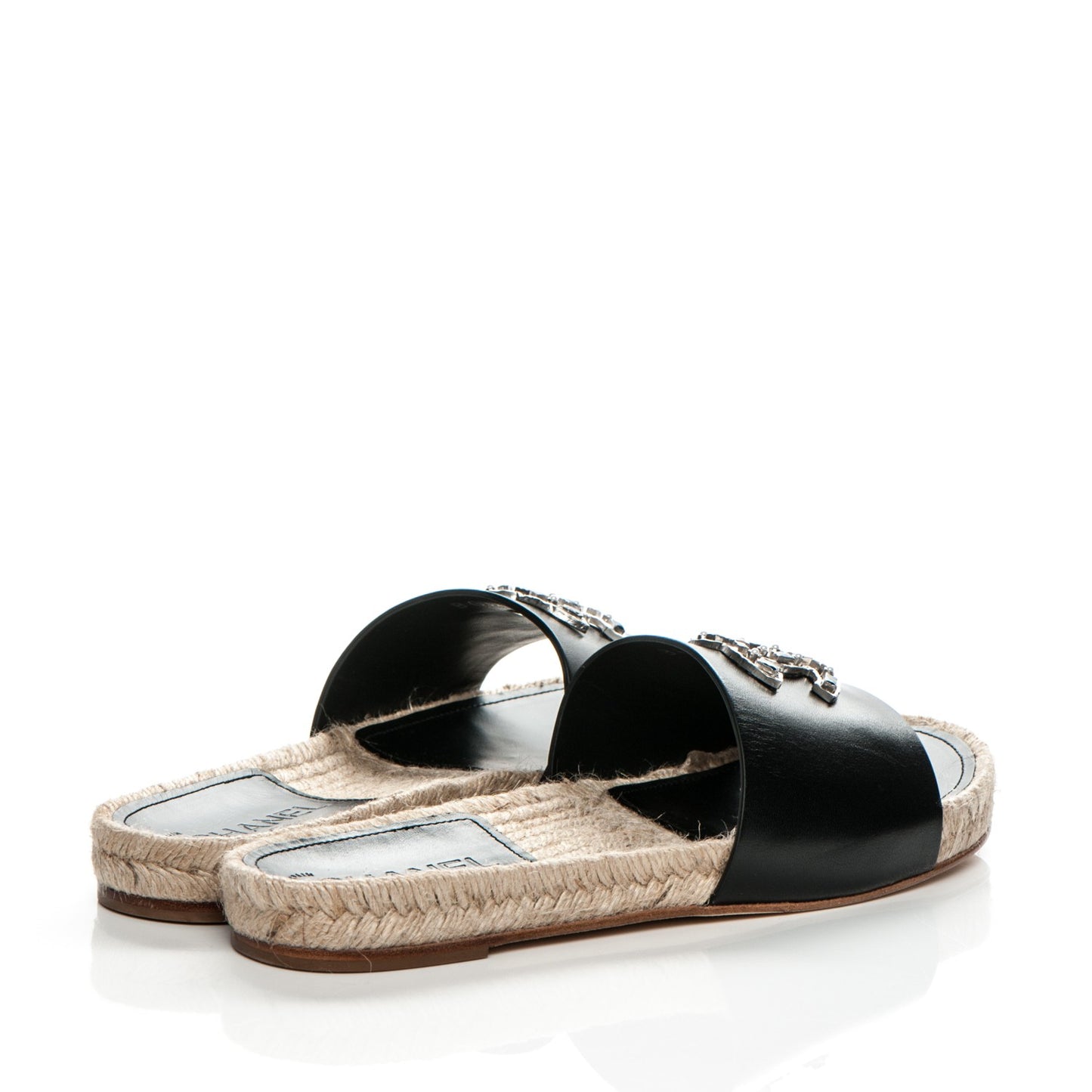Calfskin CC Espadrille Slip On Sandals 40 Black