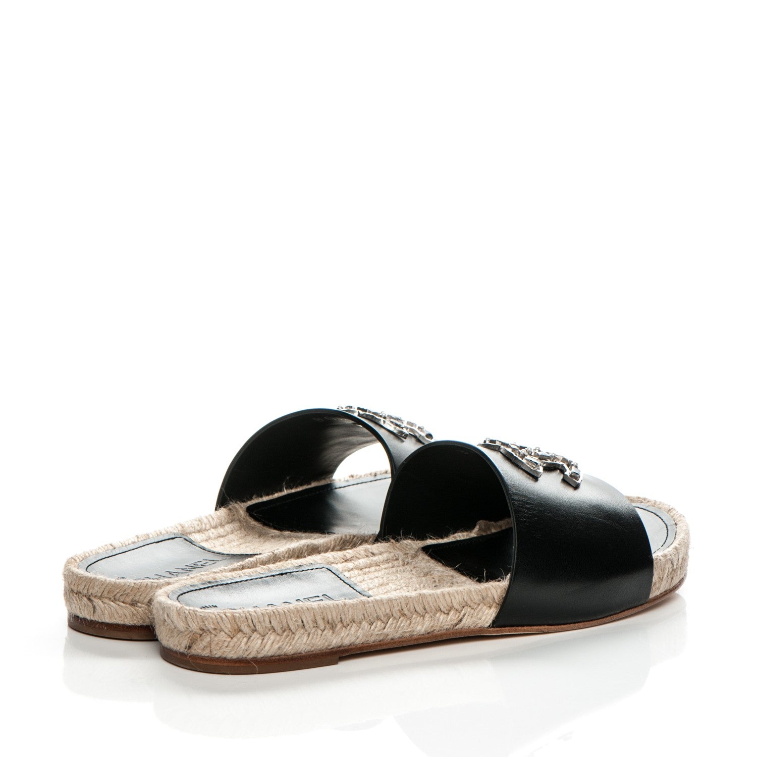 Chanel Calfskin CC Espadrille Slip On Sandals 40 Black 4 of 8