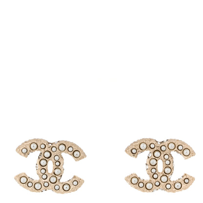 Chanel Pearl Crystal CC Earrings Light Gold 1 of 5