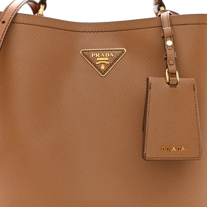 Prada Saffiano Cuir Medium Panier Bucket Bag Caramel Papaya 9 of 11