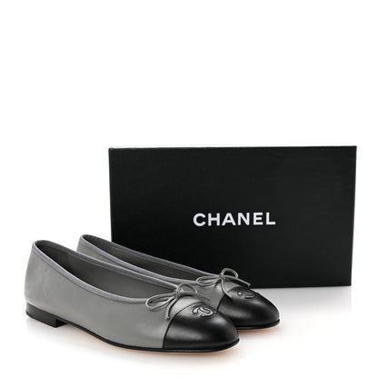 Chanel Lambskin Cap Toe CC Ballerina Flats 39.5 Grey Black 10 of 10
