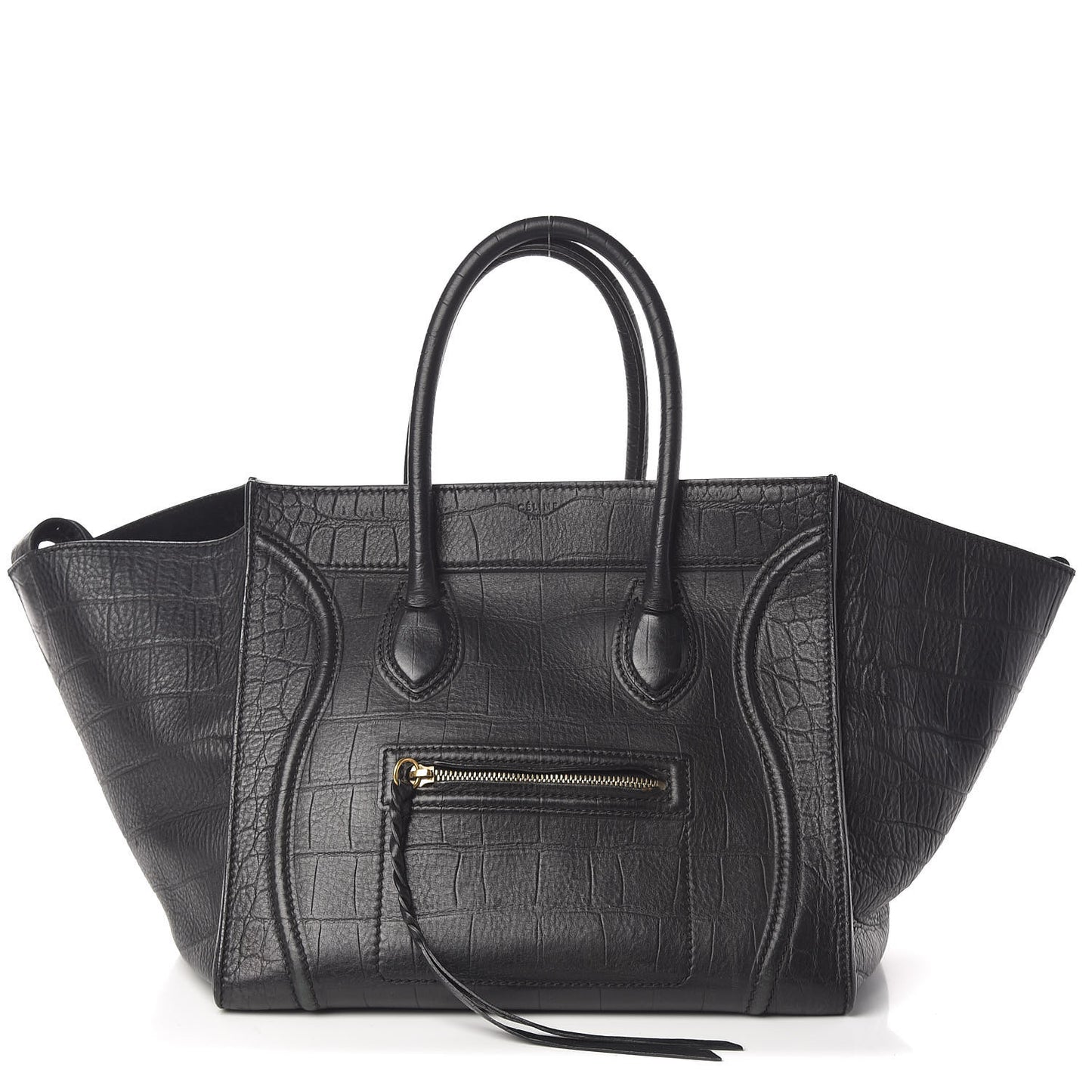 Crocodile Embossed Calfskin Medium Phantom Luggage Black