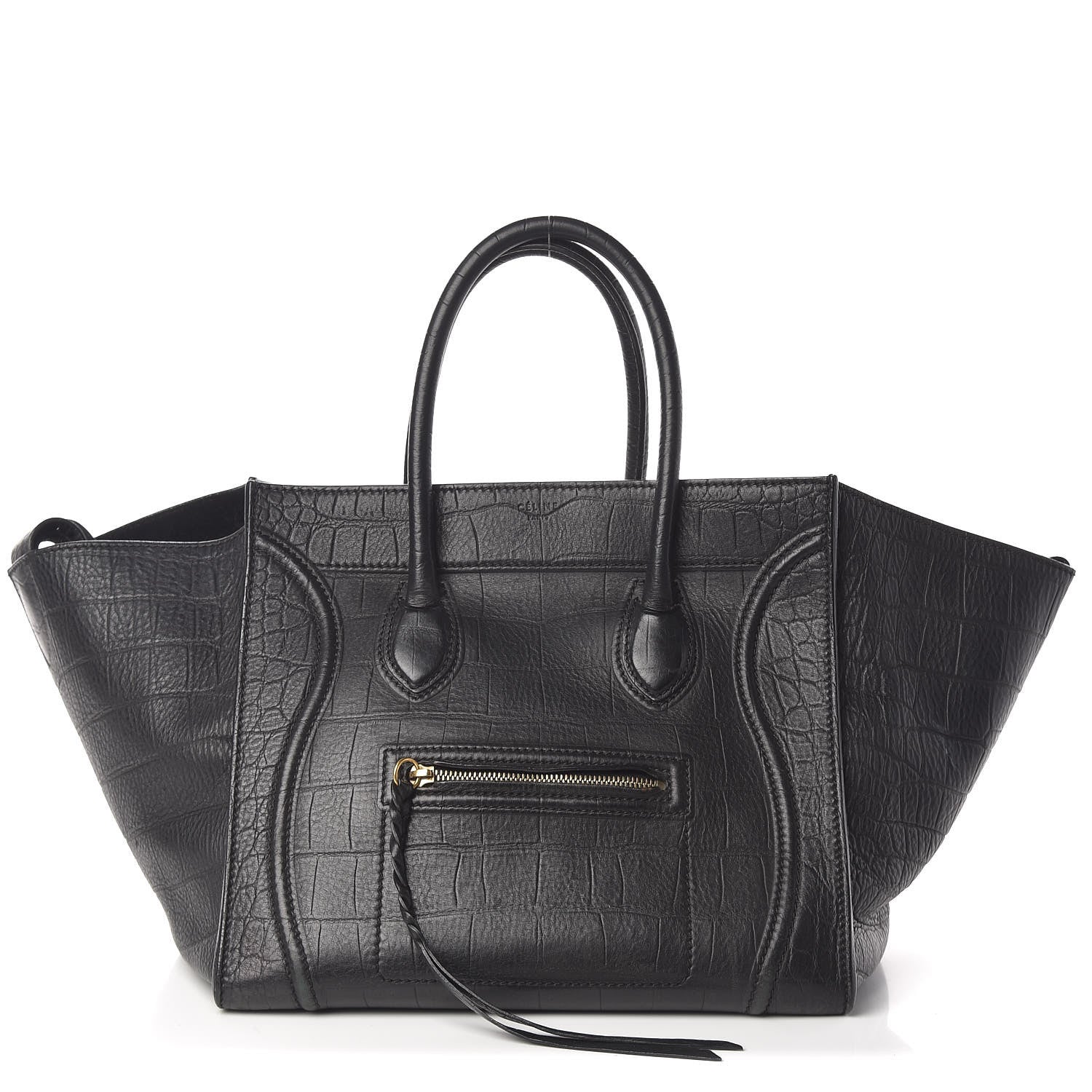 Celine Crocodile Embossed Calfskin Medium Phantom Luggage Black 1 of 19