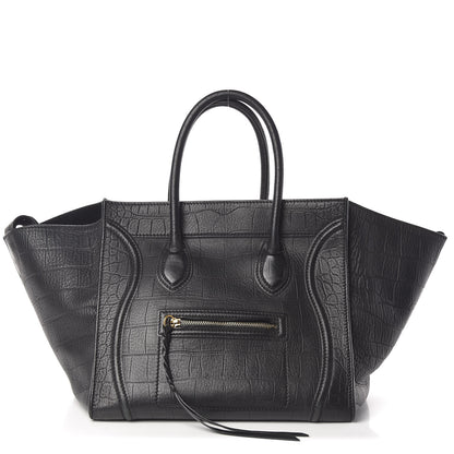 Celine Crocodile Embossed Calfskin Medium Phantom Luggage Black 1 of 19