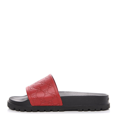 Gucci Guccissima Signature Mens Lug Sole Slide Sandals 8 Hibiscus Red 1 of 7