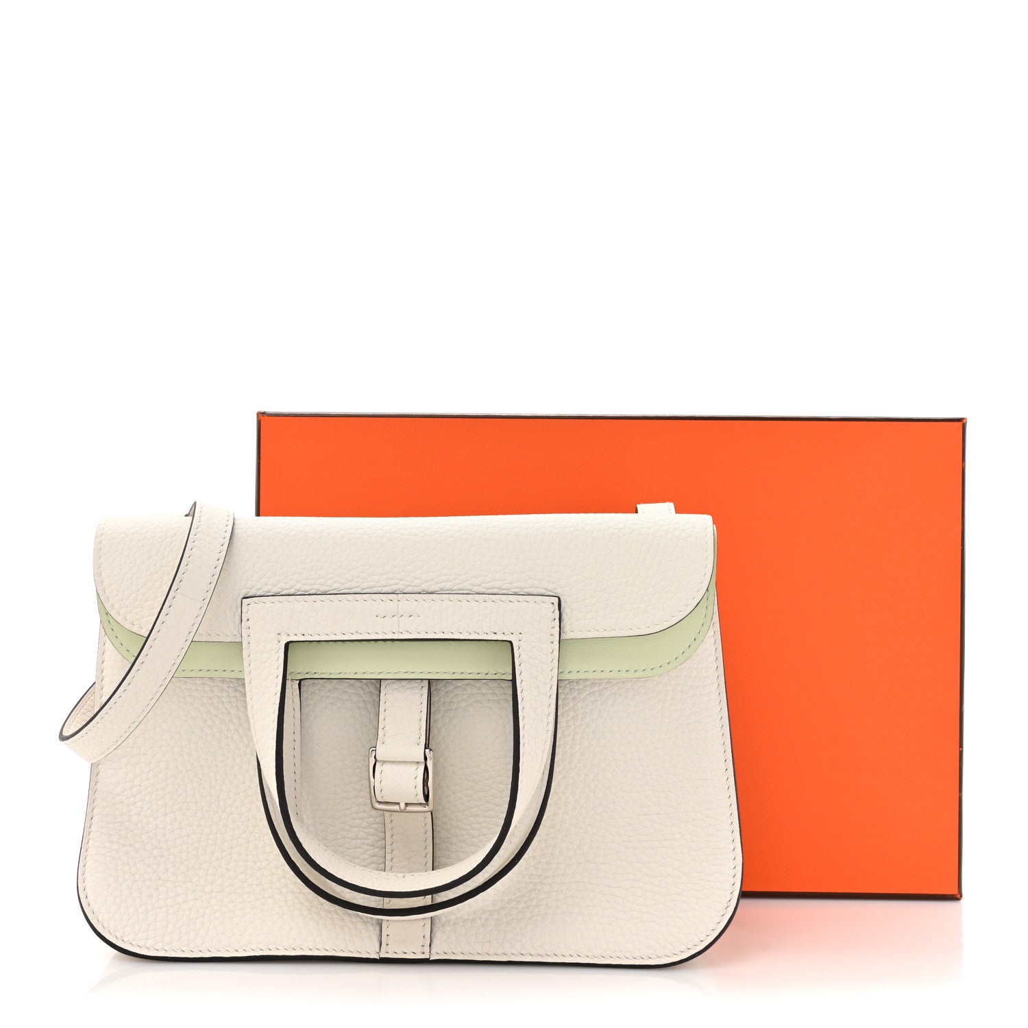 Hermes Taurillon Clemence Verso Halzan 25 White Vert Fizz 1635618