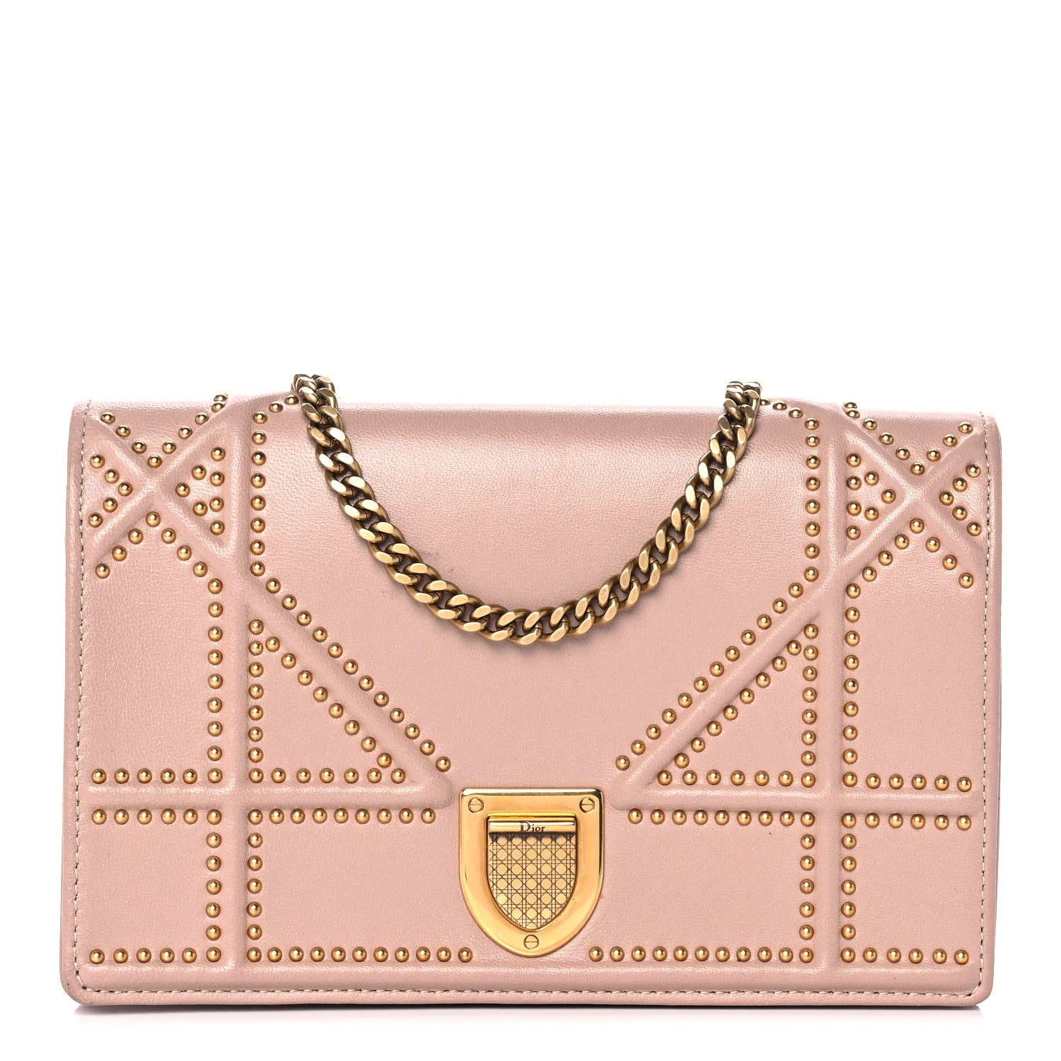 Christian Dior Calfskin Studded Diorama Wallet on Chain Pouch Nude 1 of 16
