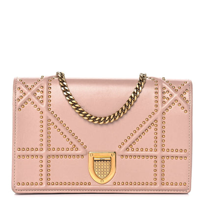 Christian Dior Calfskin Studded Diorama Wallet on Chain Pouch Nude 1 of 16