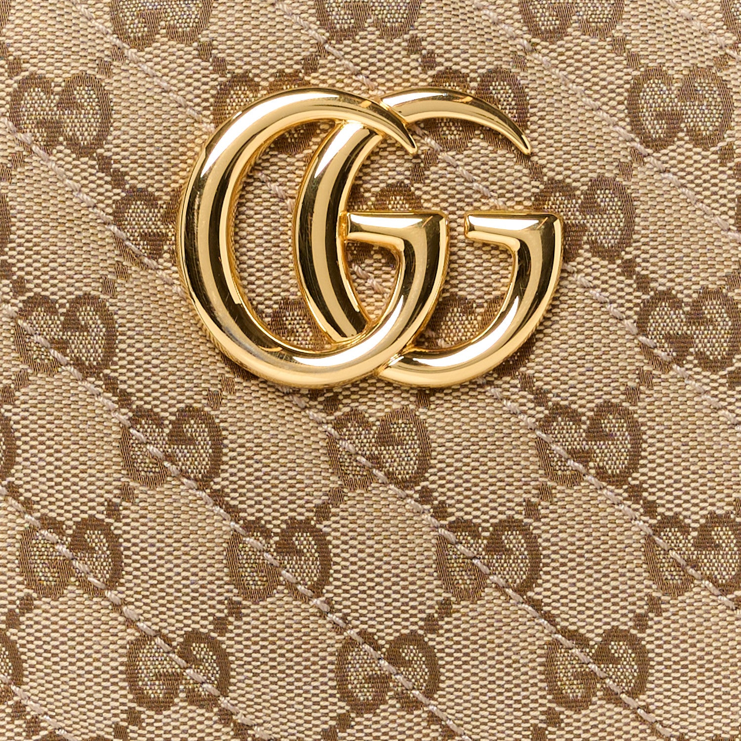 Gucci Monogram Matelasse Diagonal Small GG Marmont Chain Shoulder Bag Beige Black 9 of 13