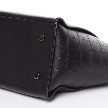 Saint Laurent Smooth Calfskin Crocodile Embossed Small Monogram Downtown Cabas Black 8 of 16