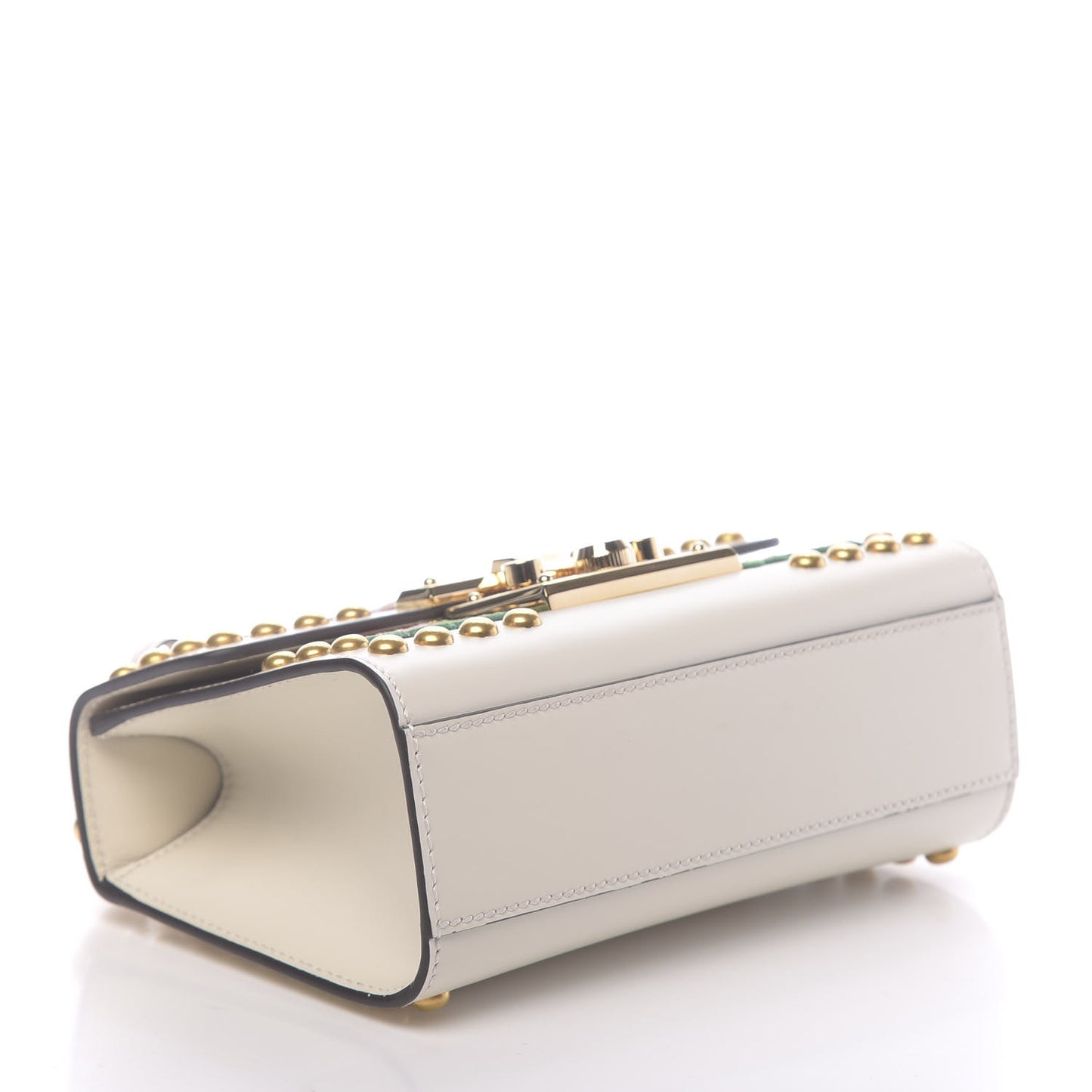Calfskin Floral Embroidered Small Padlock Shoulder Bag White
