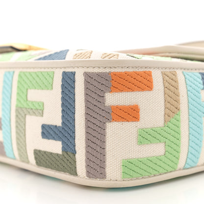 Fendi Canvas Vitello Seta FF Multicolor Embroidered Baguette Grezzo Multicolor Latte 10 of 13