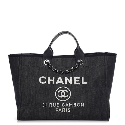 Chanel Canvas Large Deauville Tote Dark Blue 1 of 8