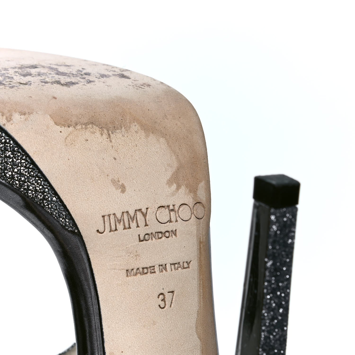 Jimmy Choo Lame Glitter Claudette 120 Ankle Strap Sandals 37 Anthracite 5 of 6