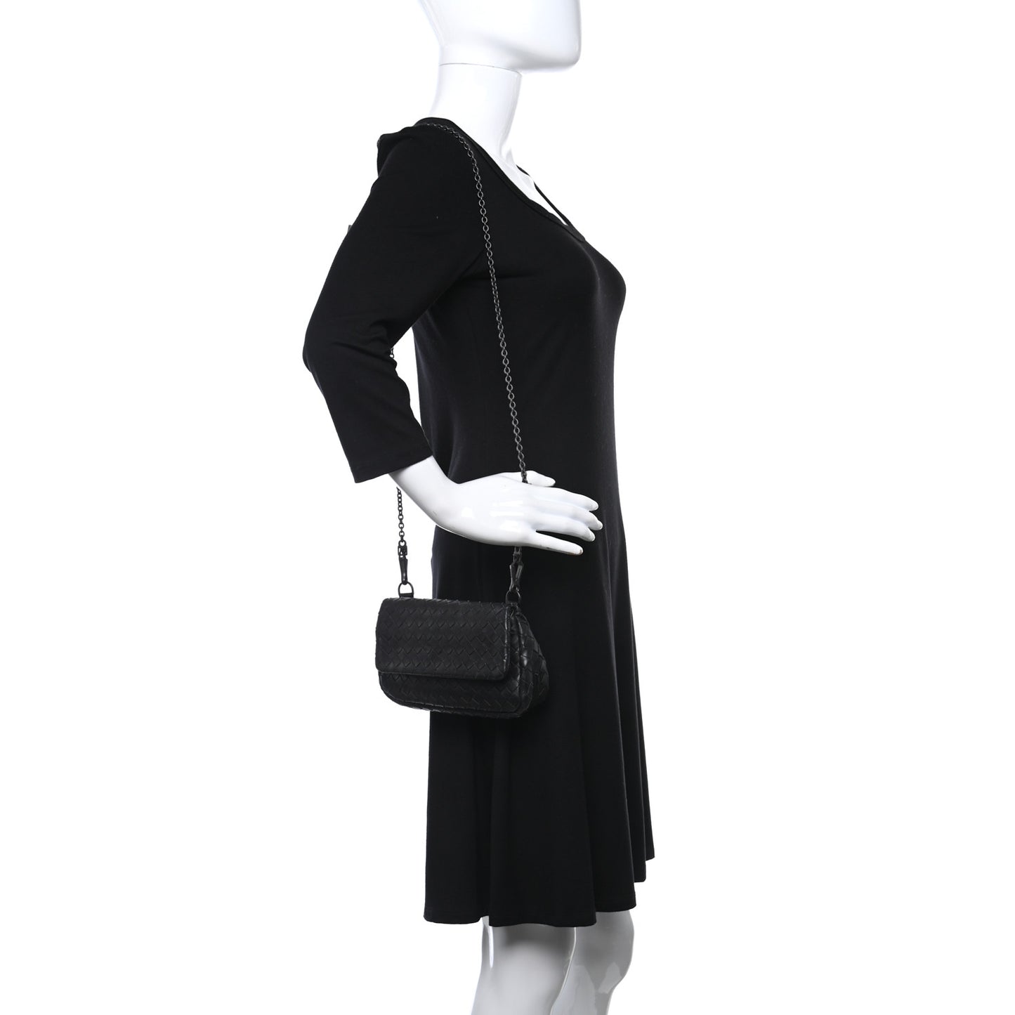 Nappa Intrecciato Small Chain Crossbody Black