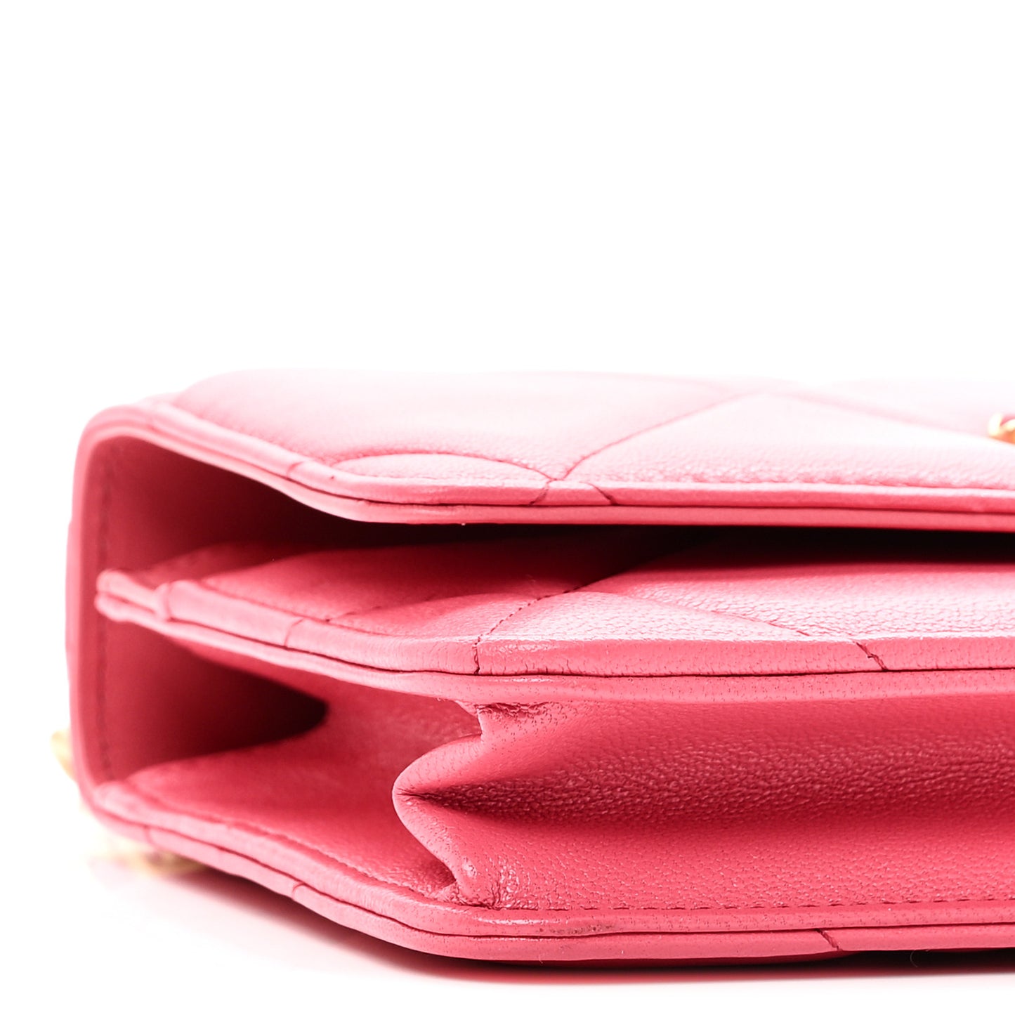 Shiny Goatskin Quilted Chanel 19 Wallet On Chain WOC Dark Pink