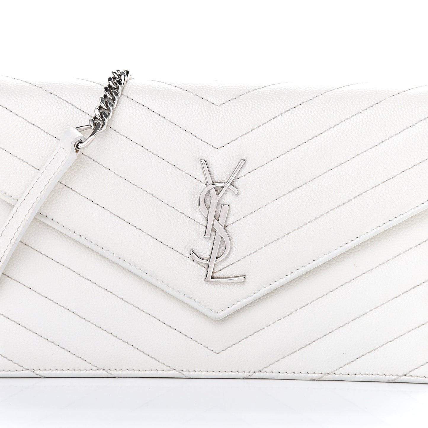 Grain De Poudre Matelasse Chevron Monogram Envelope Chain Wallet Optical White