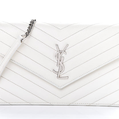 Saint Laurent Grain De Poudre Matelasse Chevron Monogram Envelope Chain Wallet Optical White 8 of 12