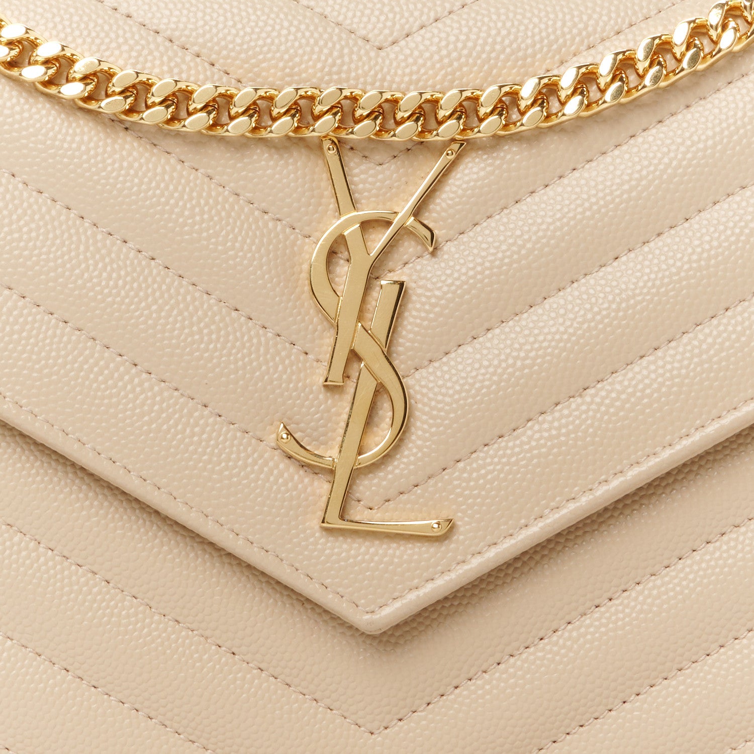 Saint Laurent Grain De Poudre Matelasse Chevron Monogram Chain Wallet  Nude Powder 8 of 10