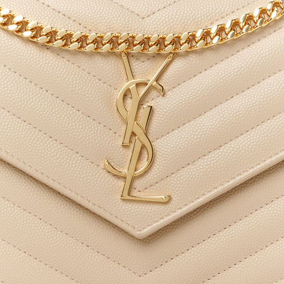 Saint Laurent Grain De Poudre Matelasse Chevron Monogram Chain Wallet  Nude Powder 8 of 10