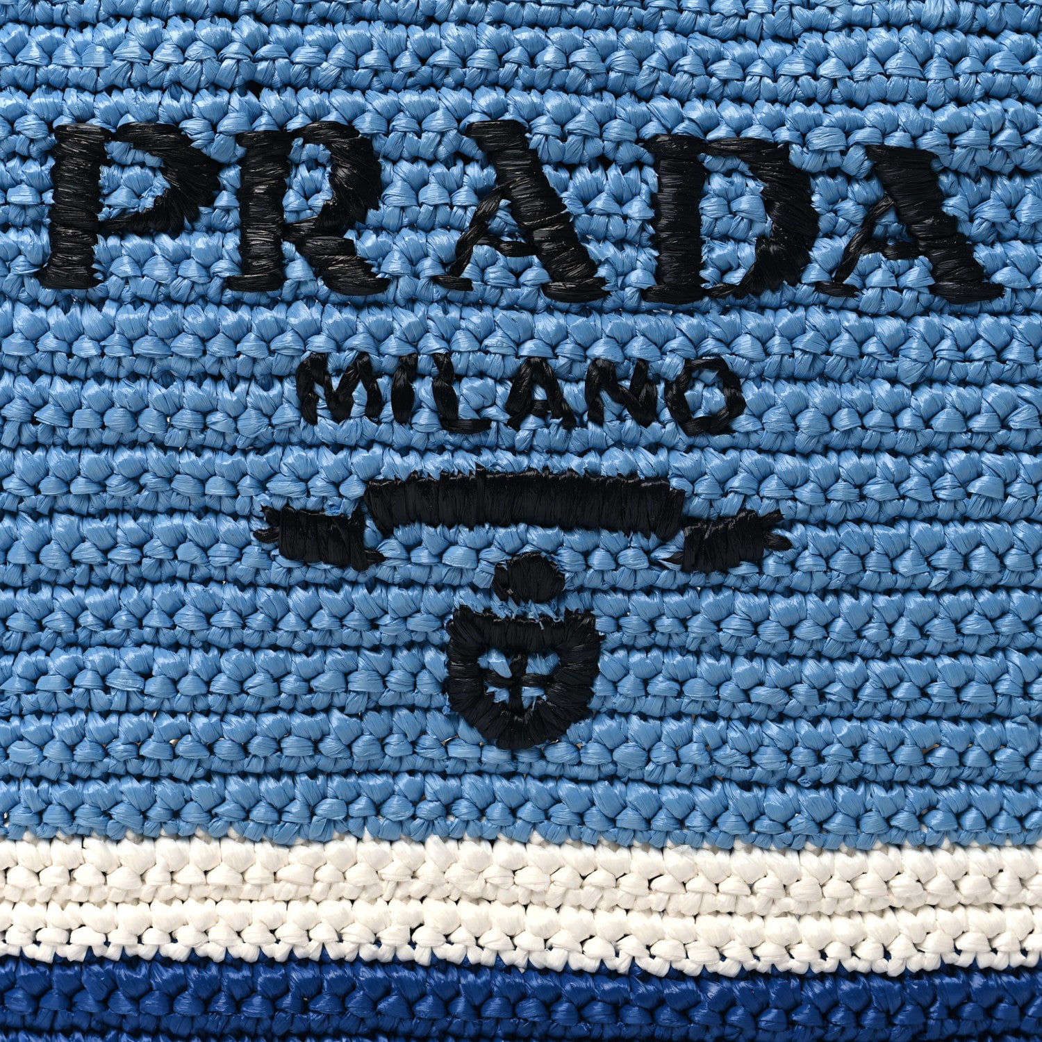 Prada Yarn Raffia Effect Crochet Small Logo Tote Celeste Blue 7 of 10