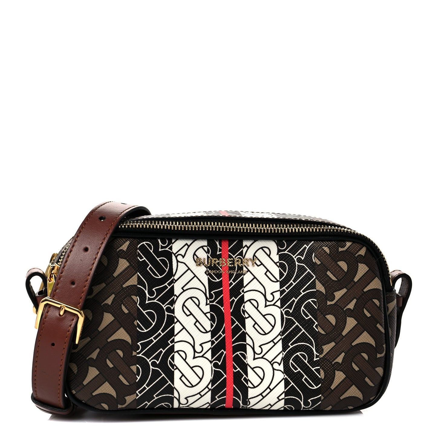 E-Canvas Monogram Stripe Micro Camera Bag Bridle Brown