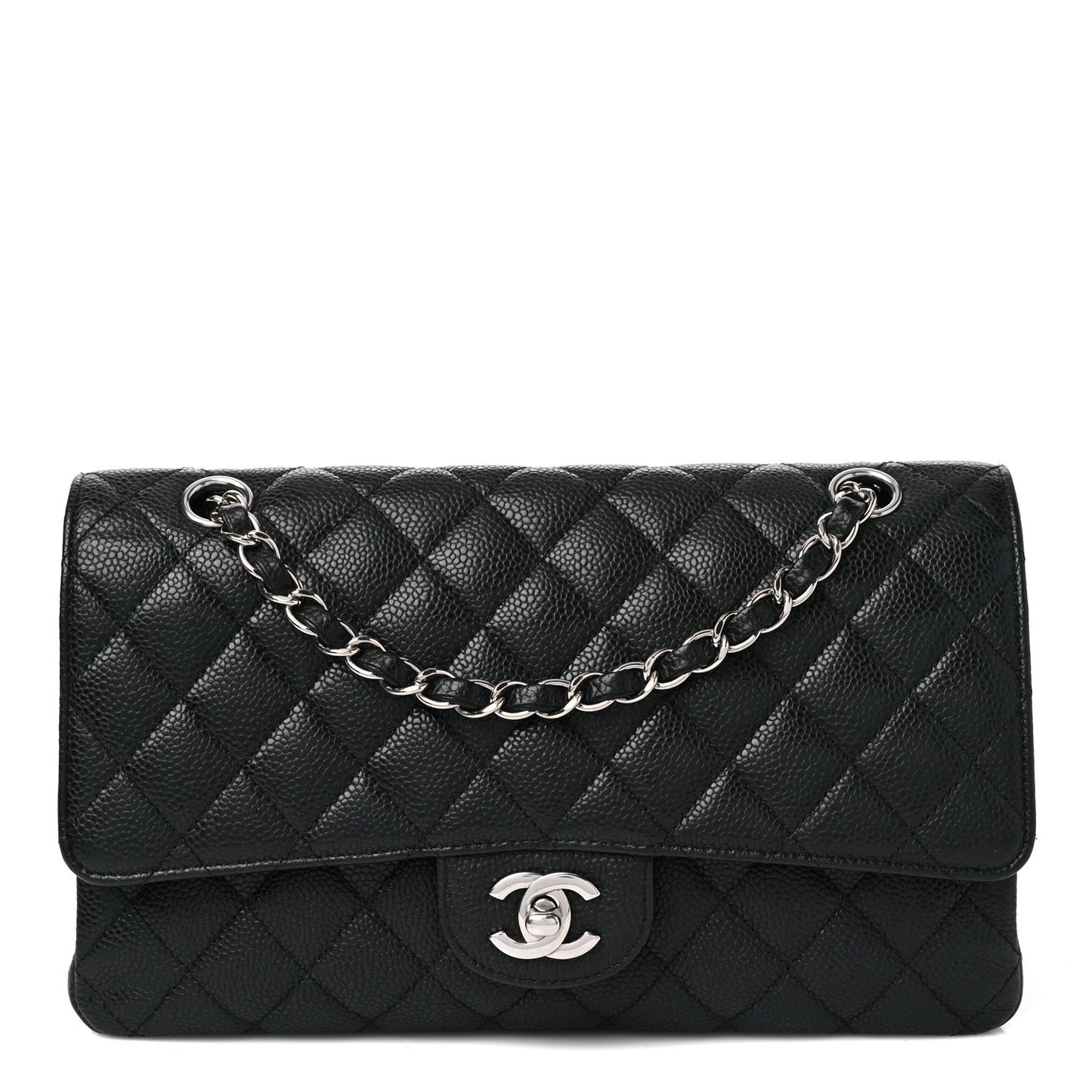 Caviar Quilted Medium Double Flap Black