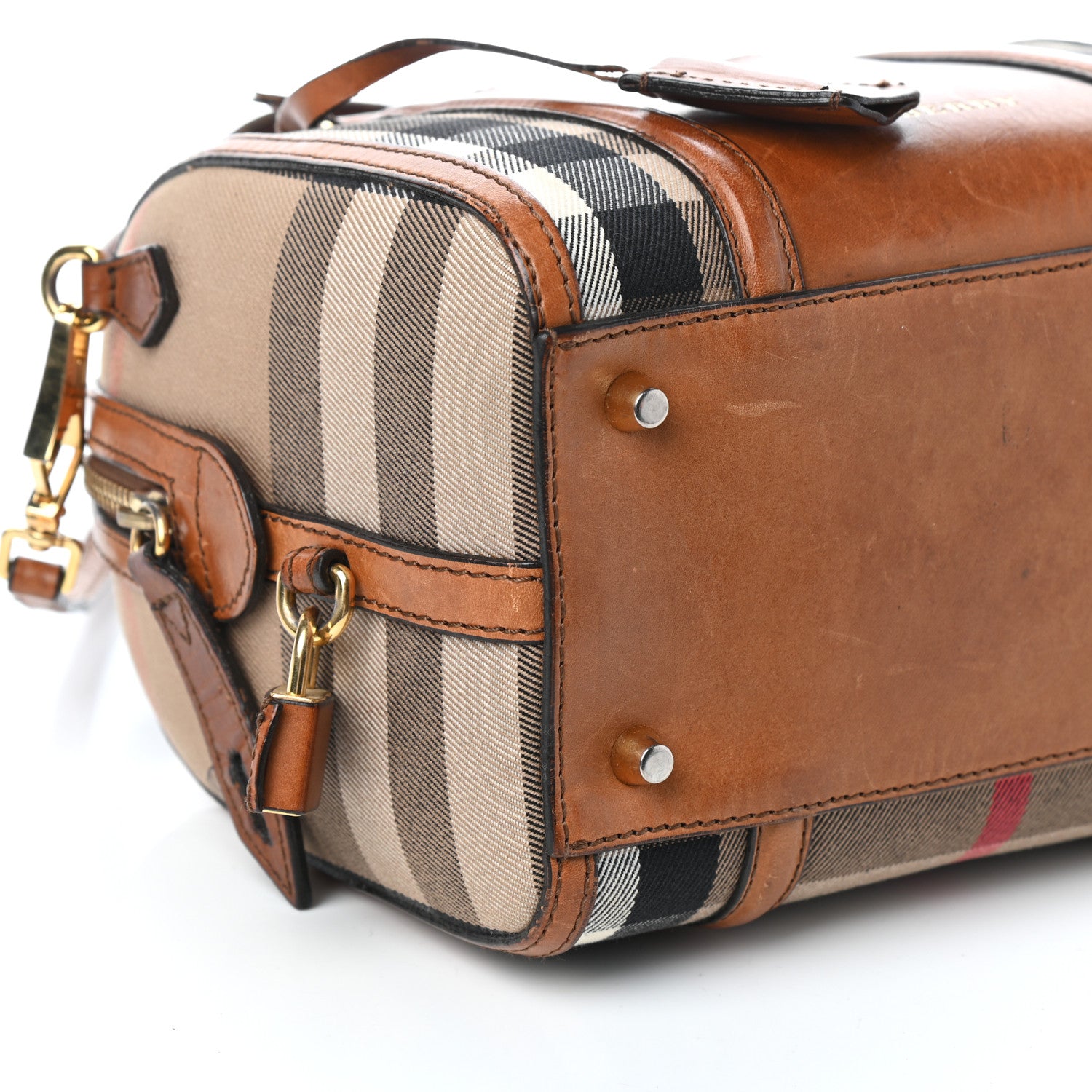 Burberry House Check Bridle Calfskin Small Alchester Bowling Bag Dark Tan 8 of 9