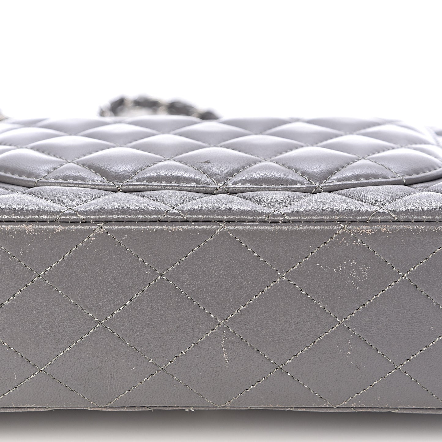 Lambskin Quilted Medium Double Flap Grey