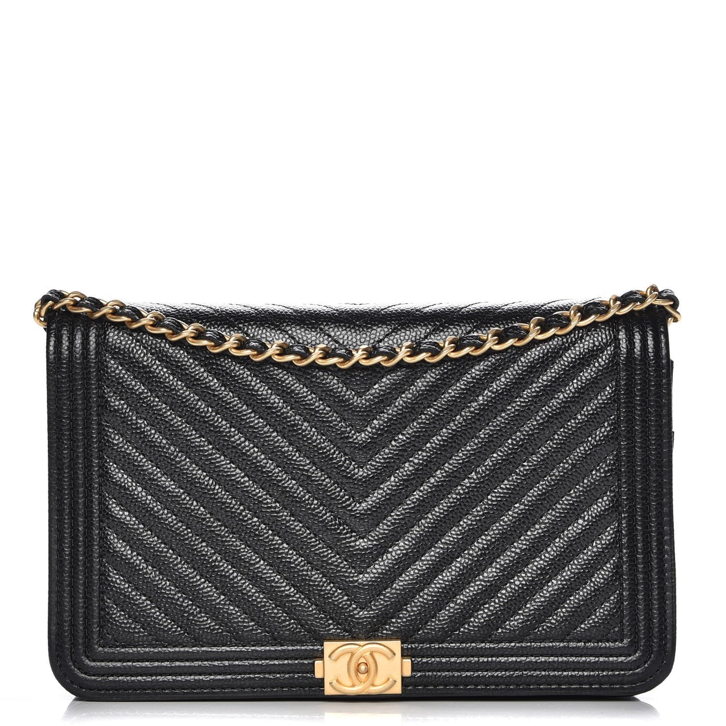 Caviar Chevron Quilted Boy Wallet On Chain WOC Black