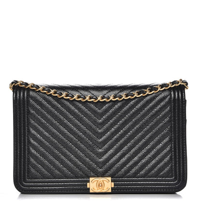 Chanel Caviar Chevron Quilted Boy Wallet On Chain WOC Black 1 of 9