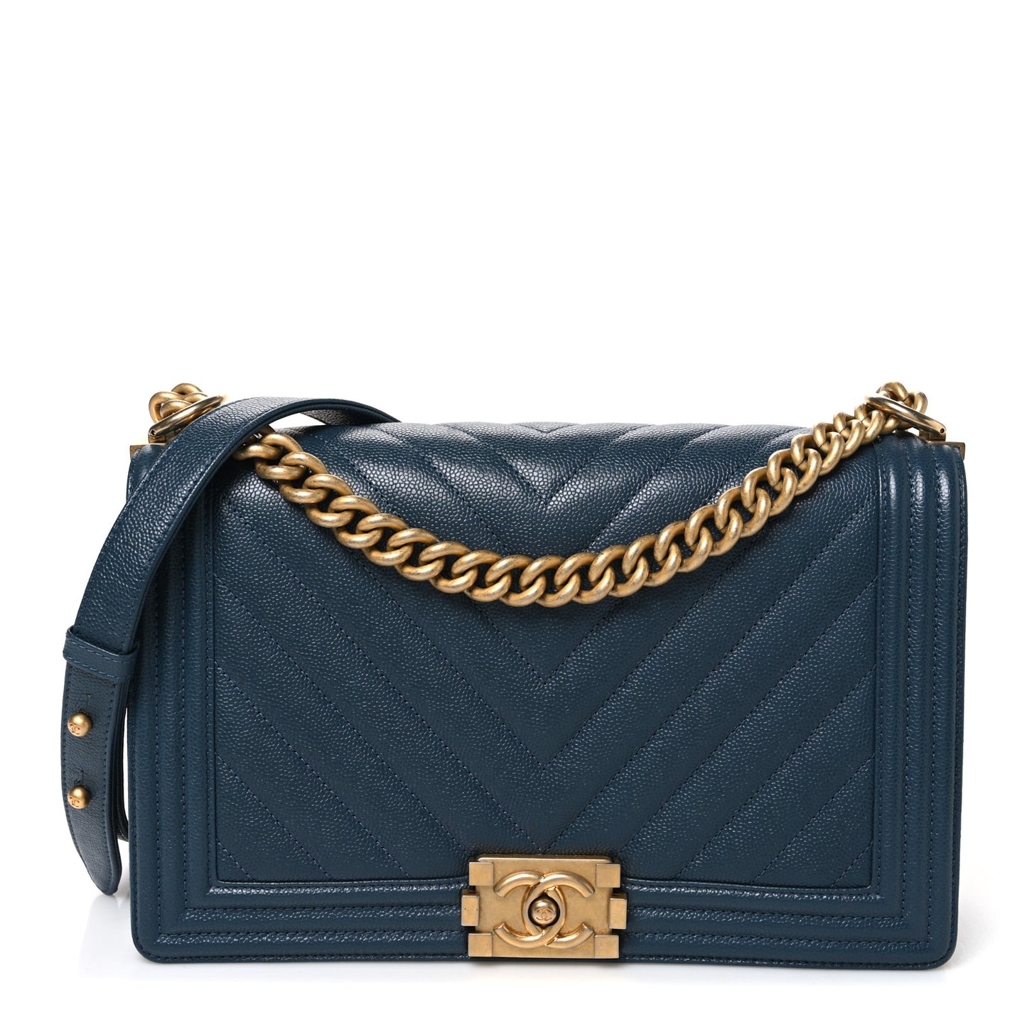Caviar Chevron Quilted New Medium Boy Flap Blue