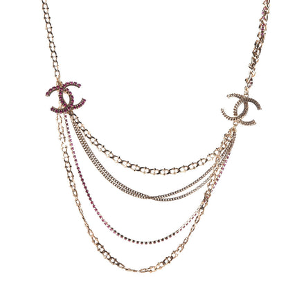 Chanel Crystal CC Multi Strand Necklace Gold 1 of 6