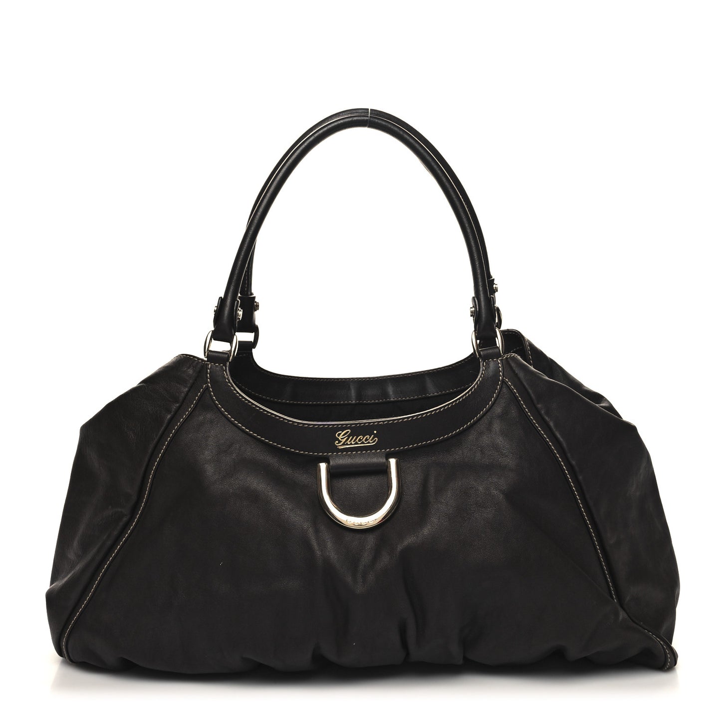 Calfskin Large D Gold Ring Shoulder Bag Chocolate