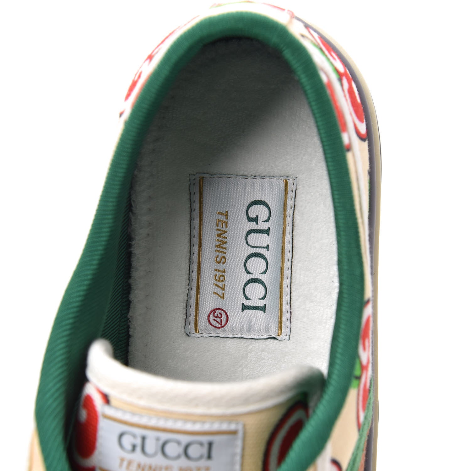 Gucci Canvas Web GG Apple Womens 1977 Tennis Sneakers 37 Ivory Red Mystic White New Shamarock 5 of 7
