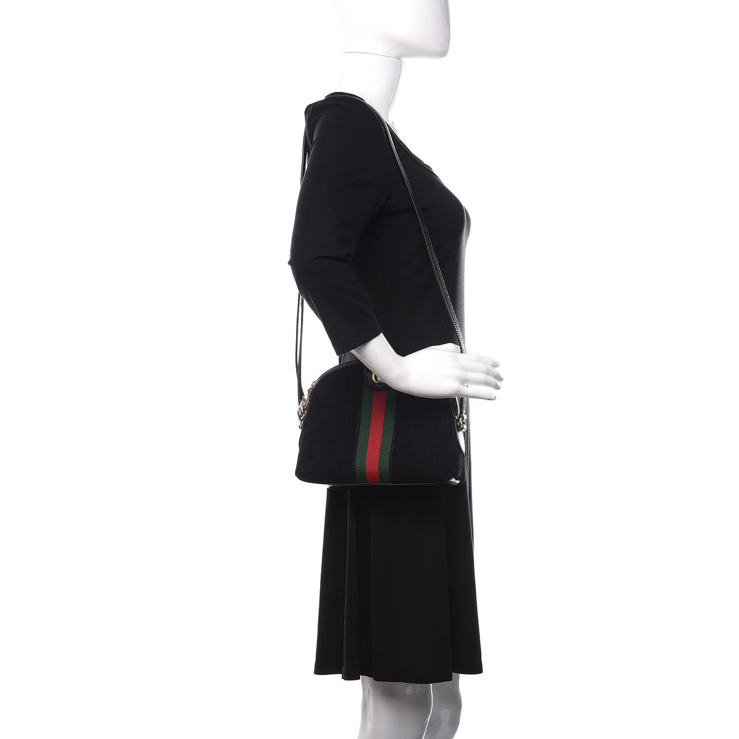 Suede Patent Web GG Small Ophidia Dome Shoulder Bag Black