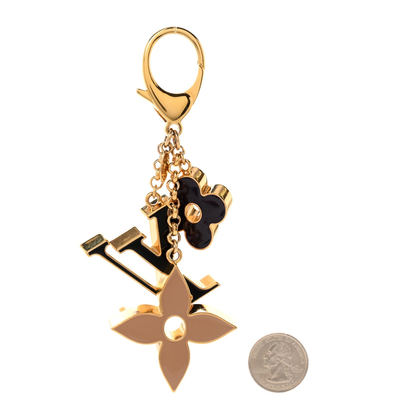 Metal Enamel Fleur De Monogram Bag Charm Dore