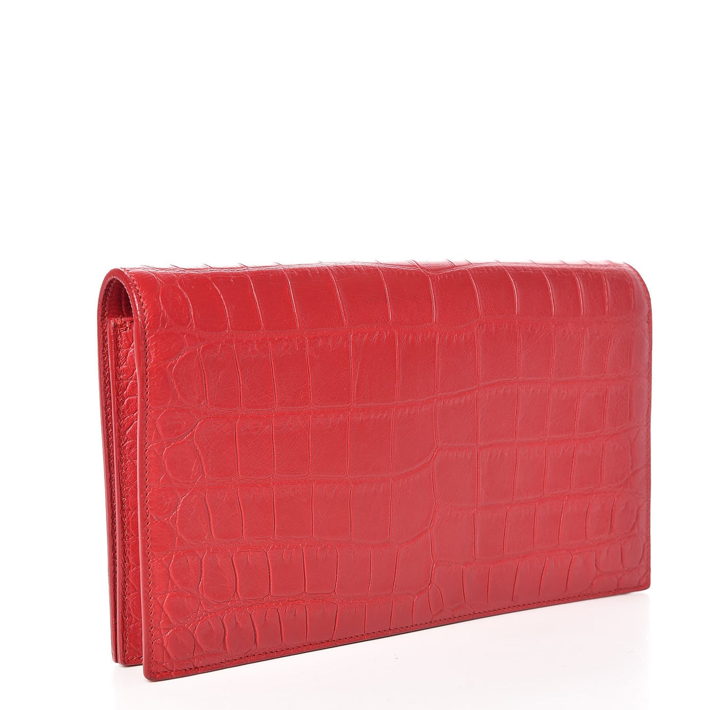 Calfskin Crocodile Embossed Classic Kate Monogram Clutch Red