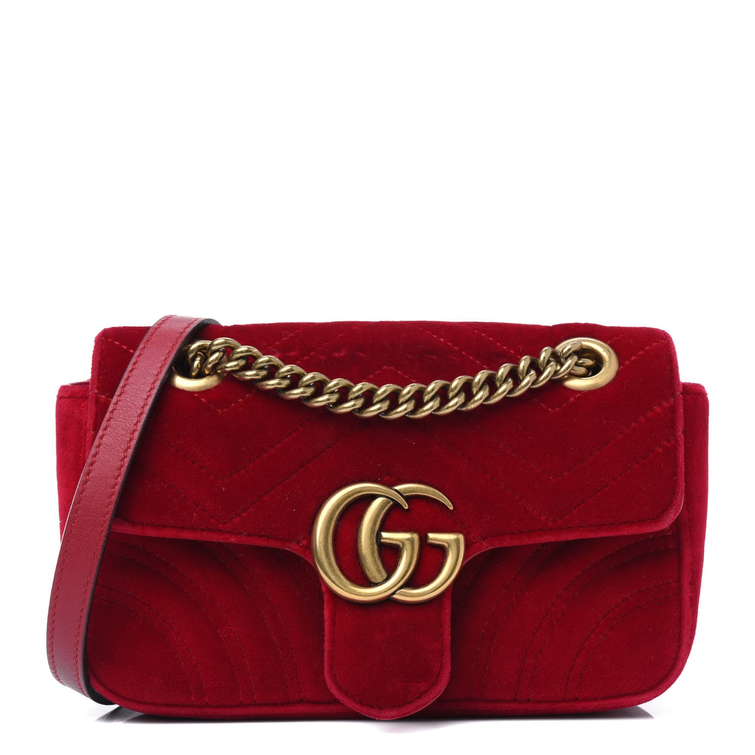 Gucci Velvet Matelasse Mini GG Marmont Shoulder Bag Hibiscus Red 1 of 24