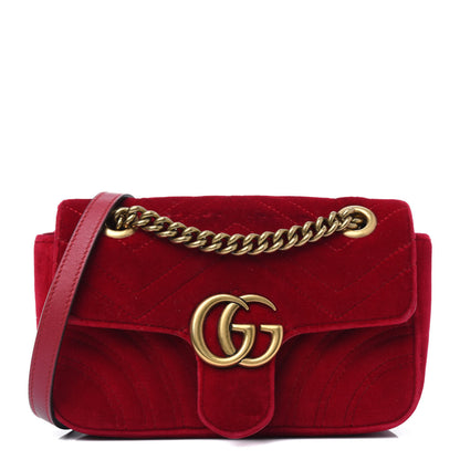 Gucci Velvet Matelasse Mini GG Marmont Shoulder Bag Hibiscus Red 1 of 24