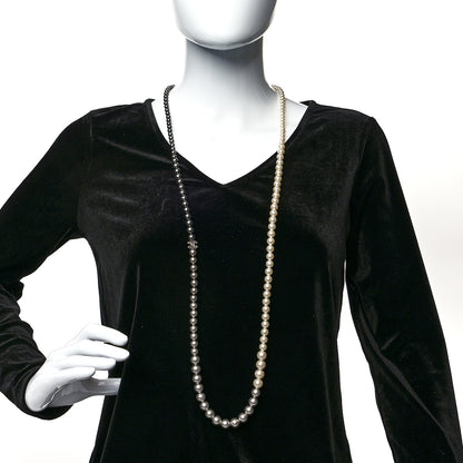 Chanel Graduated Pearl CC Long Necklace Ruthenium Grey Black 2 of 5