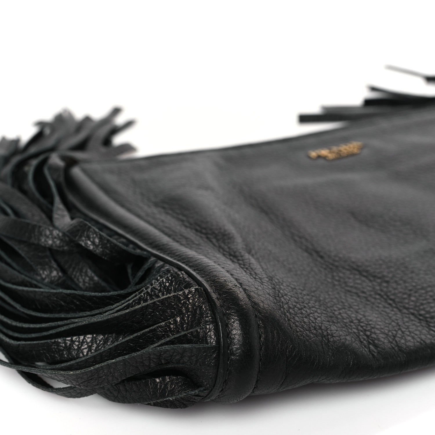 Prada Cervo Deerskin Fringe Clutch Black 8 of 9