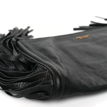 Prada Cervo Deerskin Fringe Clutch Black 8 of 9
