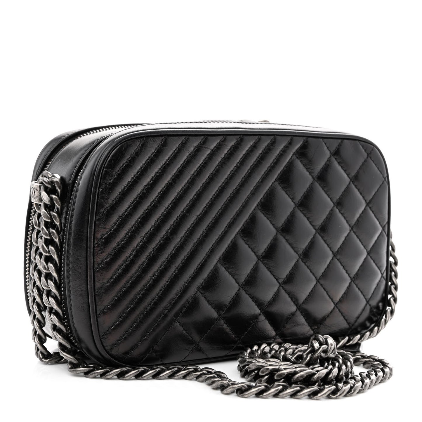 Glazed Calfskin Small Coco Boy Camera Case Black