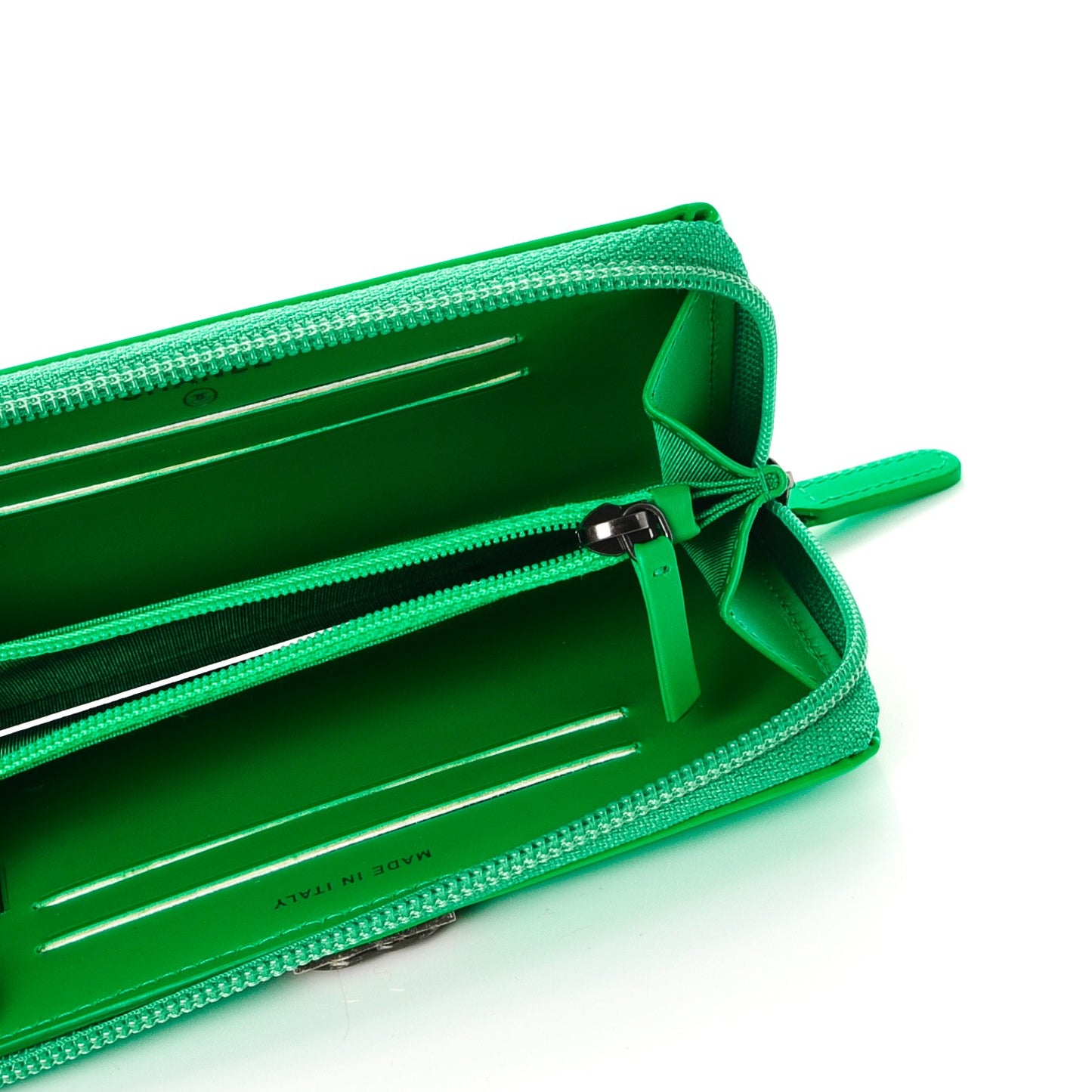 Patent Quilted Small Boy Zip Around Wallet Green