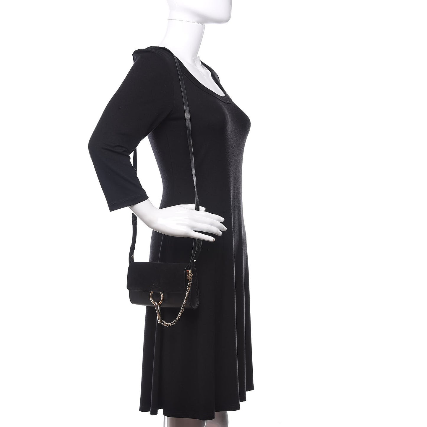 Suede Calfskin Mini Faye Shoulder Bag Black